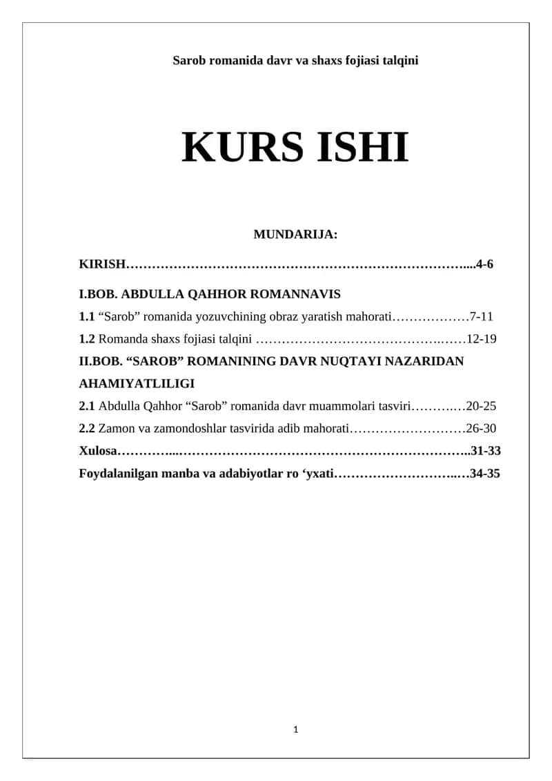 Sarob romanida davr va shaxs fojiasi talqini 1