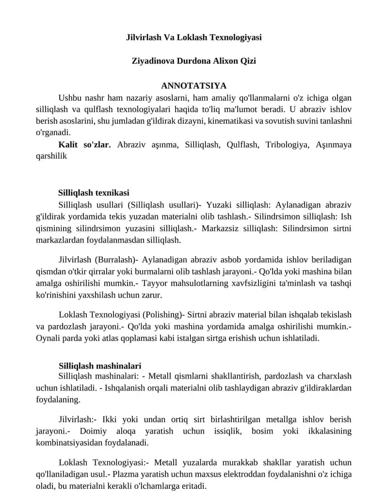 Jilvirlash Va Loklash Texnologiyasi 1