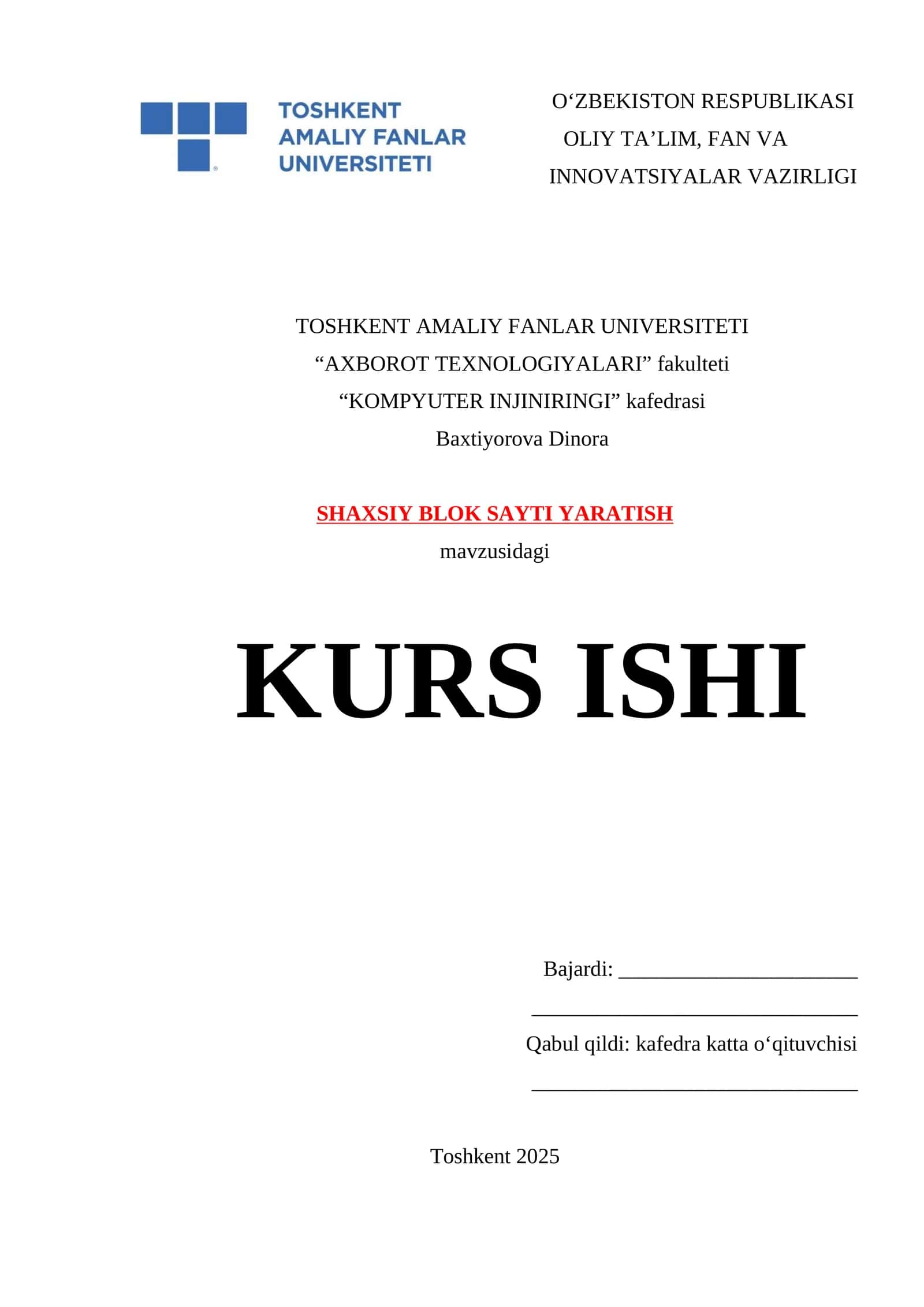 SHAXSIY BLOK SAYTI YARATISH 1