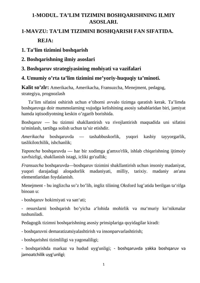 TA’LIM TIZIMINI BOSHQARISHNING ILMIY ASOSLARI 1