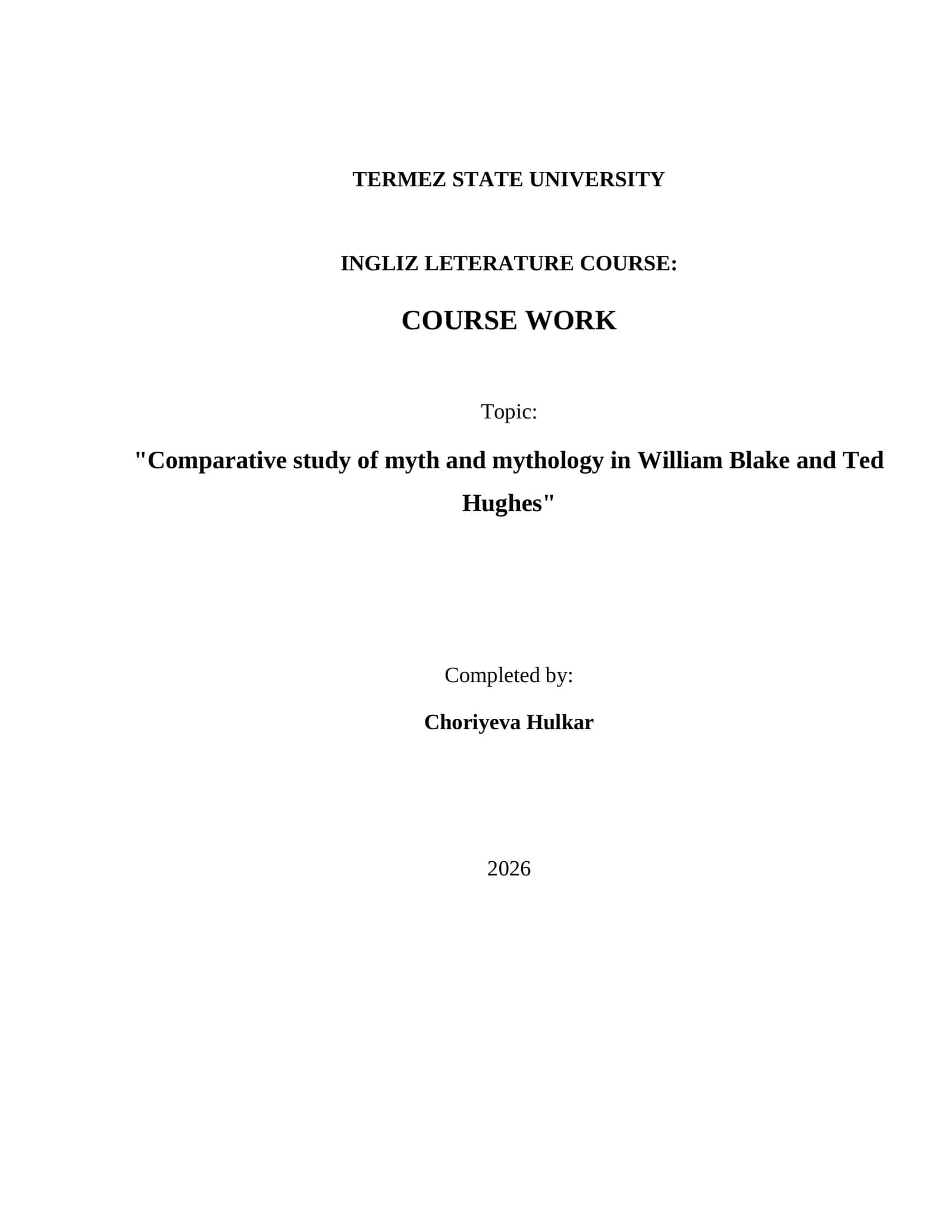 INGLIZ LETERATURE COURSE: COURSE WORK 1