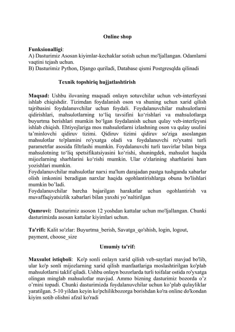 Texnik Topshiriq ishlab chiqish 1