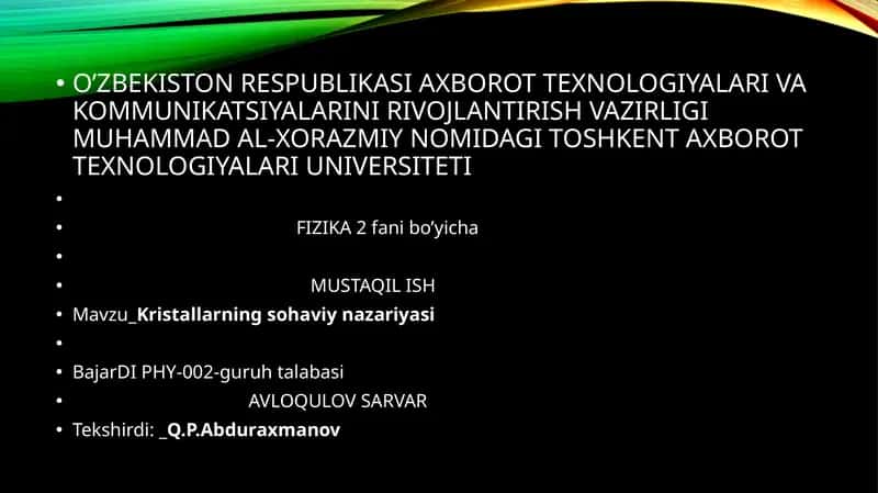 FIZIKA 2fani bo’yicha 1
