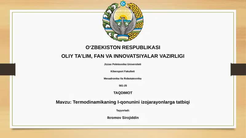Termodinamikaning I-qonunini izojarayonlarga tatbiqi 1