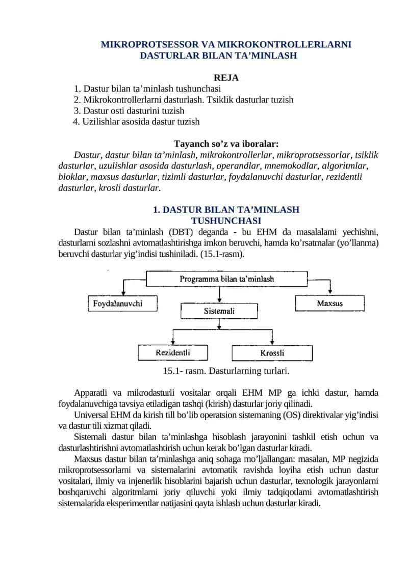 MIKROPROTSESSOR VA MIKROKONTROLLERLARNI DASTURLAR BILAN TA’MINLASH 1