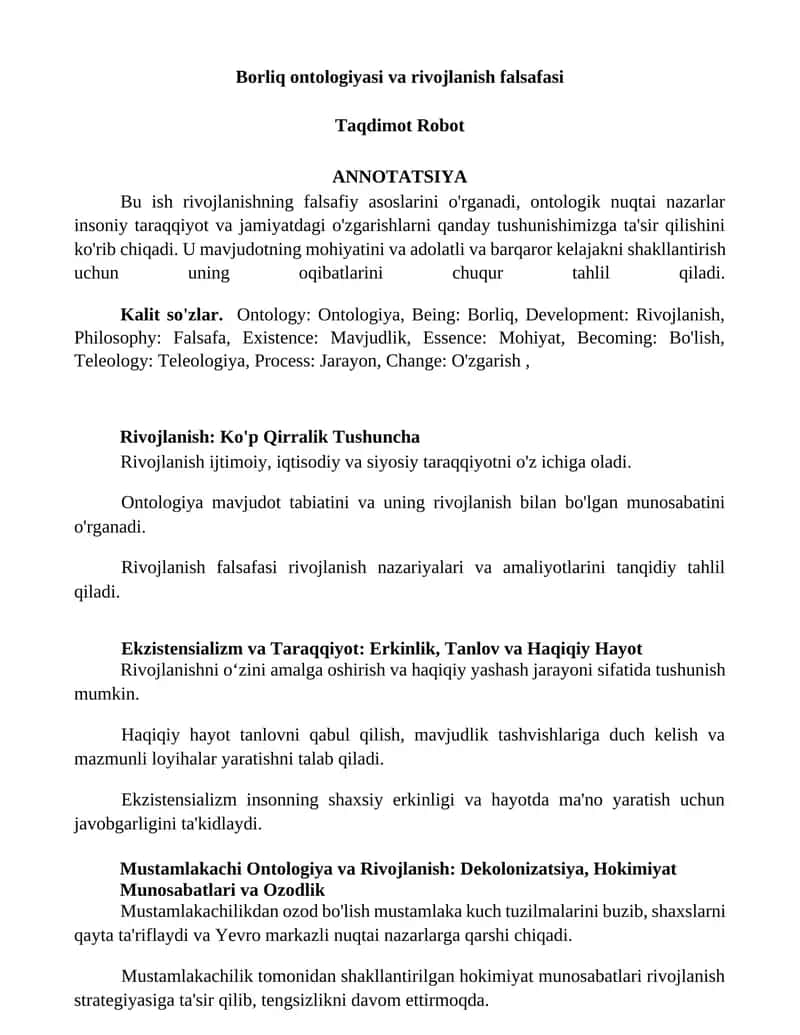 Borliq ontologiyasi va rivojlanish falsafasi 1