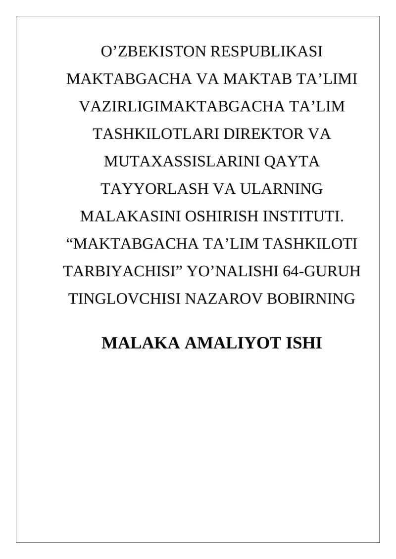 "MAKTABGACHA TA’LIM TASHKILOTI TARBIYACHISI" 1