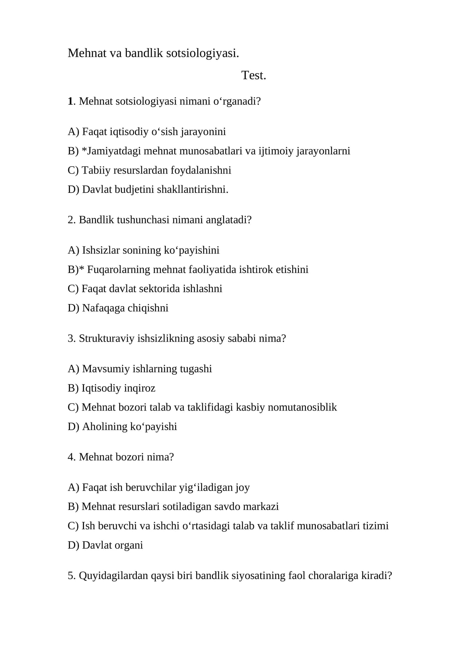 Mehnat va bandlik sotsiologiyasi 1