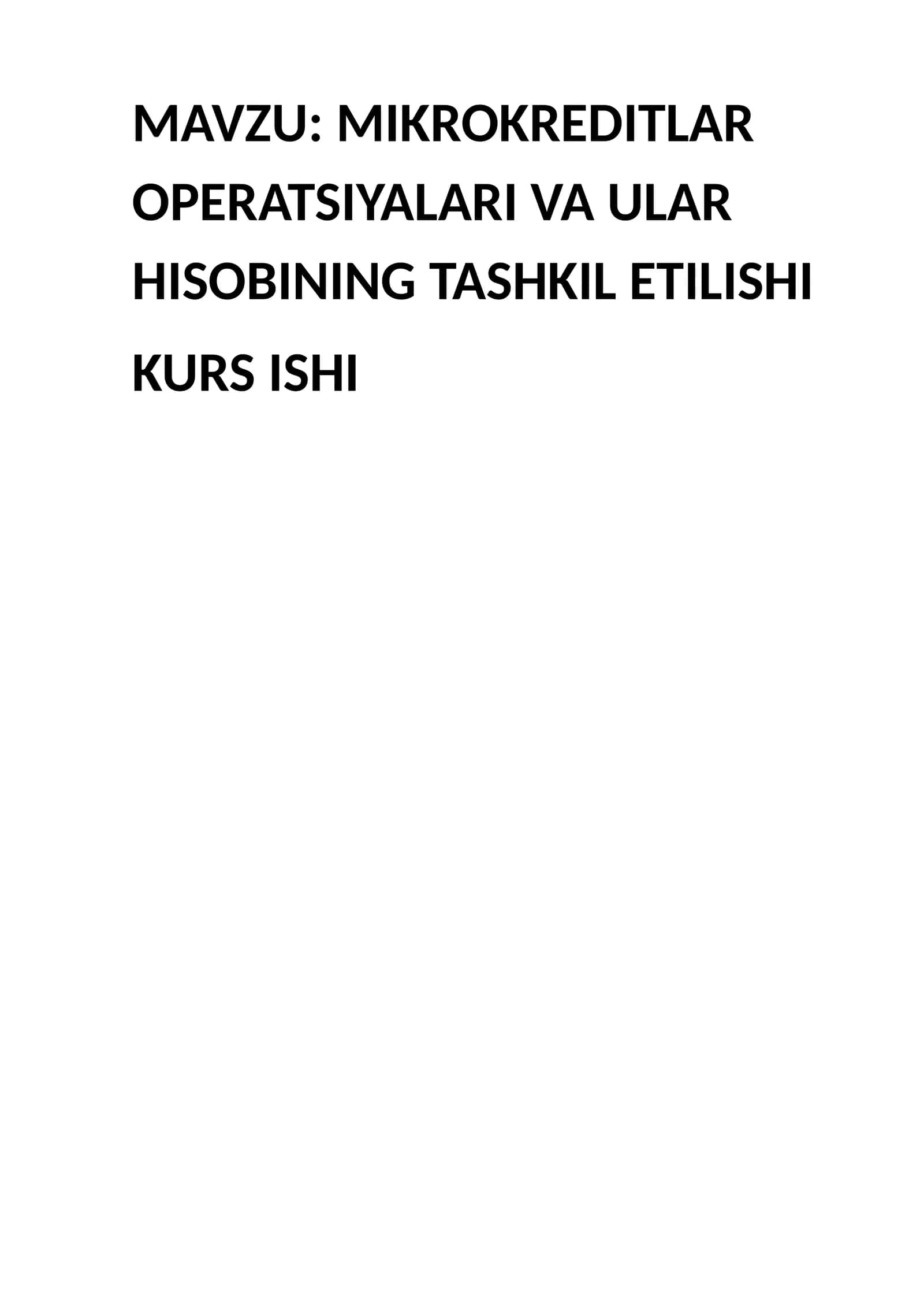 Mikrokreditlar Operatsiyalari va Ularning Hisobining Tashkil Etish 1