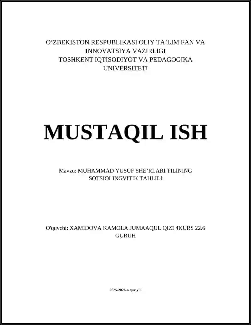 MUHAMMAD YUSUF SHEʼRLARI TILINING SOTSIOLINGVITIK TAHLILI