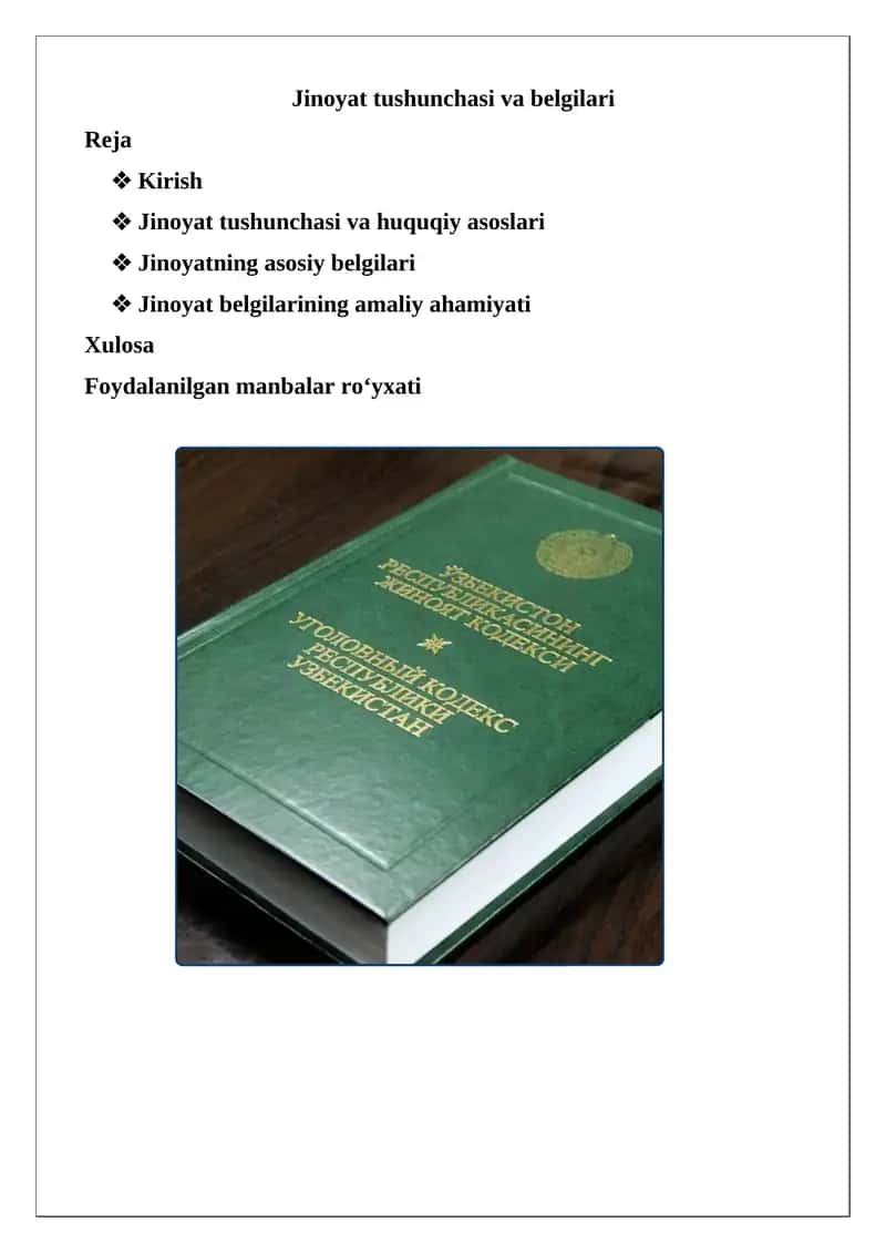 Jinoyat tushunchasi va belgilari 1