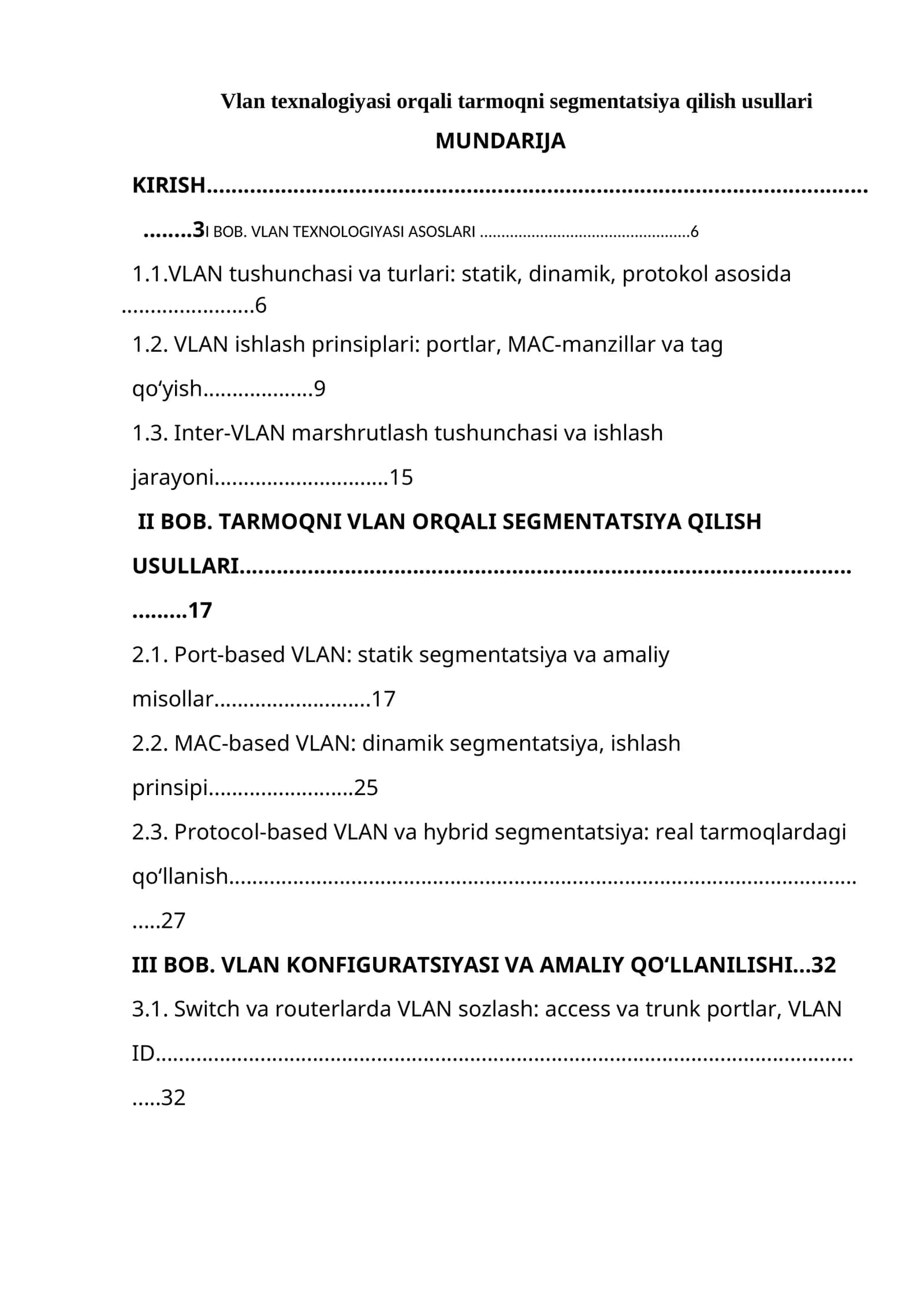 Vlan texnalogiyasi orqali tarmoqni segmentatsiya qilish usullari 1