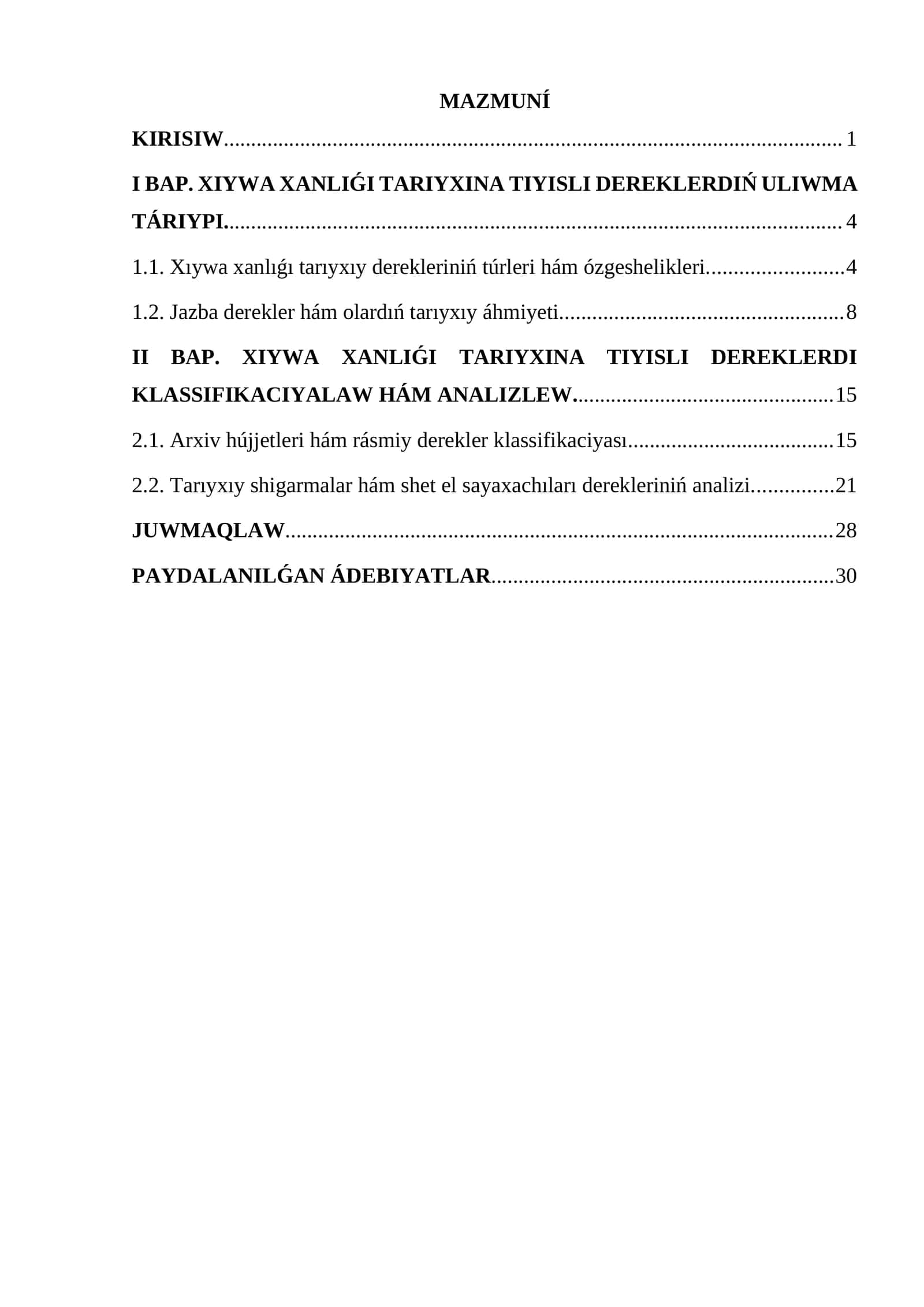 XIYWA XANLIǴI TARIYXINA TIYISLI DEREKLERDI KLASSIFIKACIYALAW HÁM ANALIZLEW 1