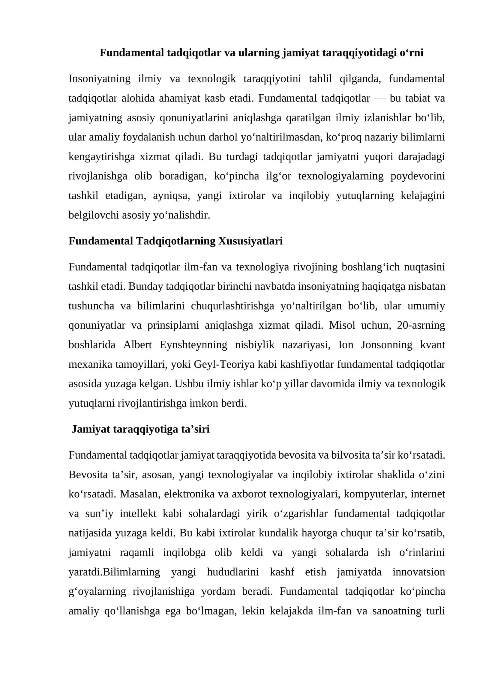 Fundamental Tadqiqotlar va ularning jamiyat taraqqiyotidagi o‘rni 1
