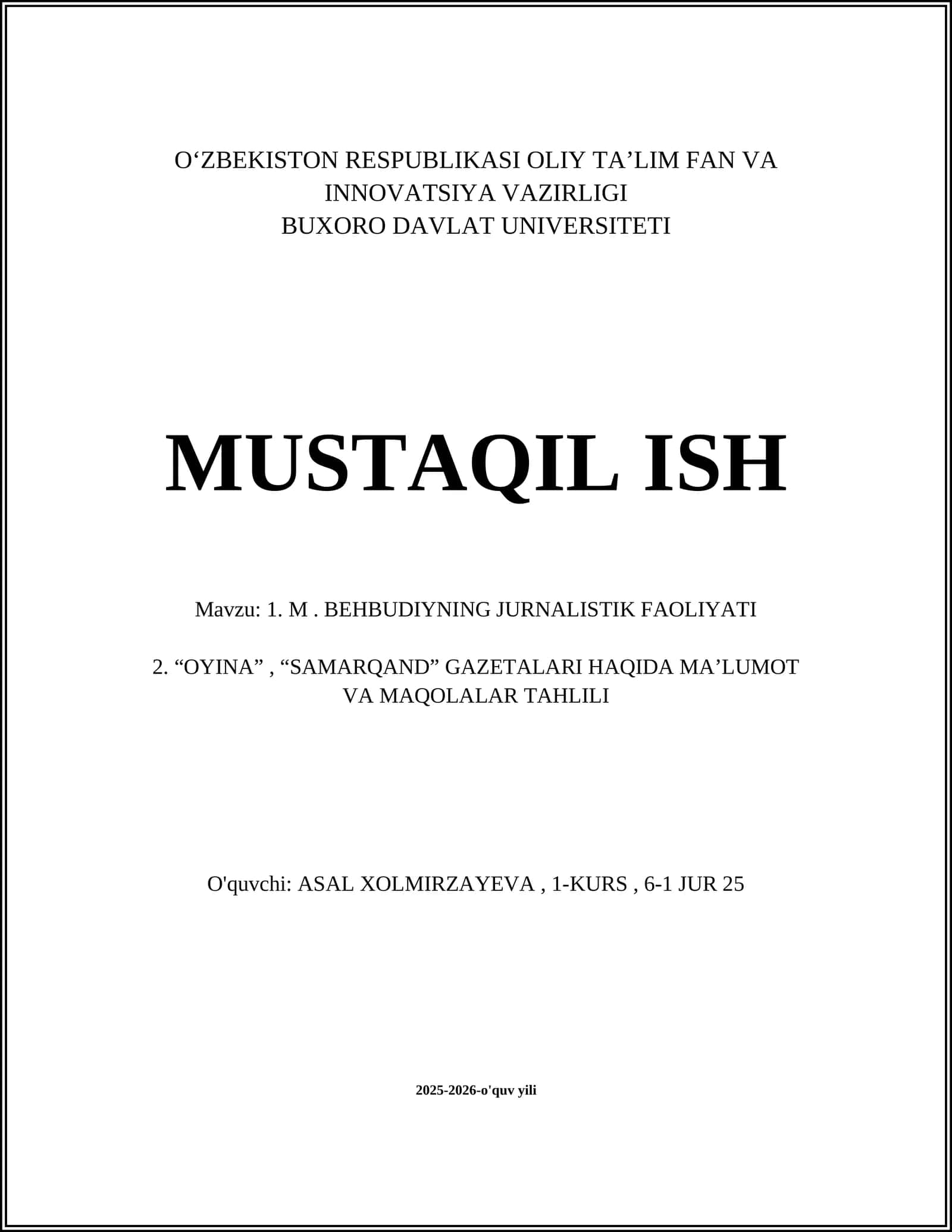 M. BEHBUDIYNING JURNALISTIK FAOLIYATI 1