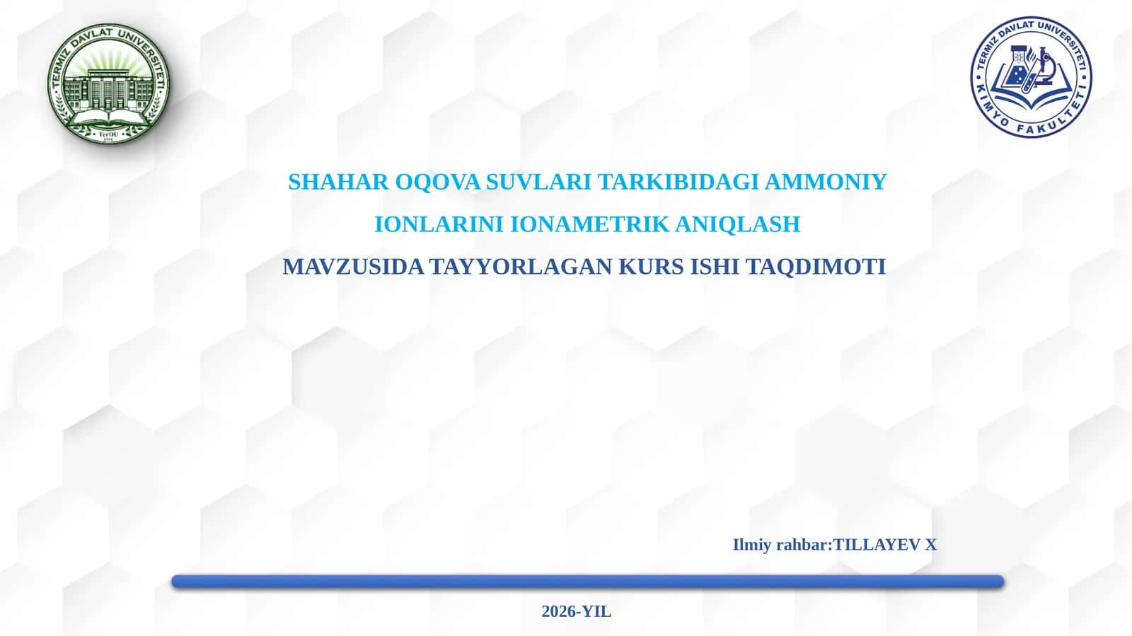 SHAHAR OQOVA SUVLARI TARKIBIDAGI AMMONIY IONLARINI IONAMETRIK ANIQLASH 1