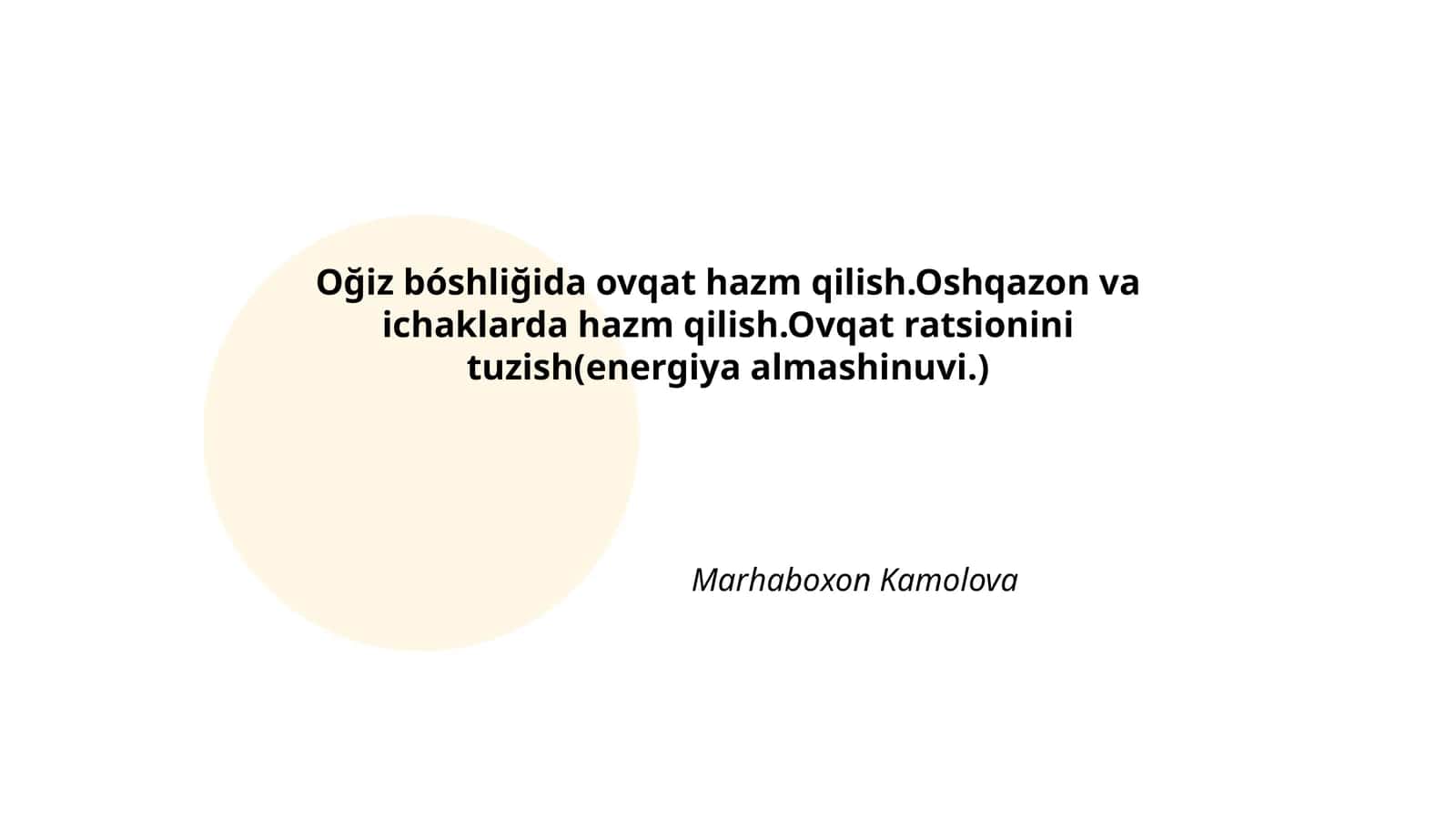 Oğiz Bóshliğida Ovqat Hazm Qilish 1