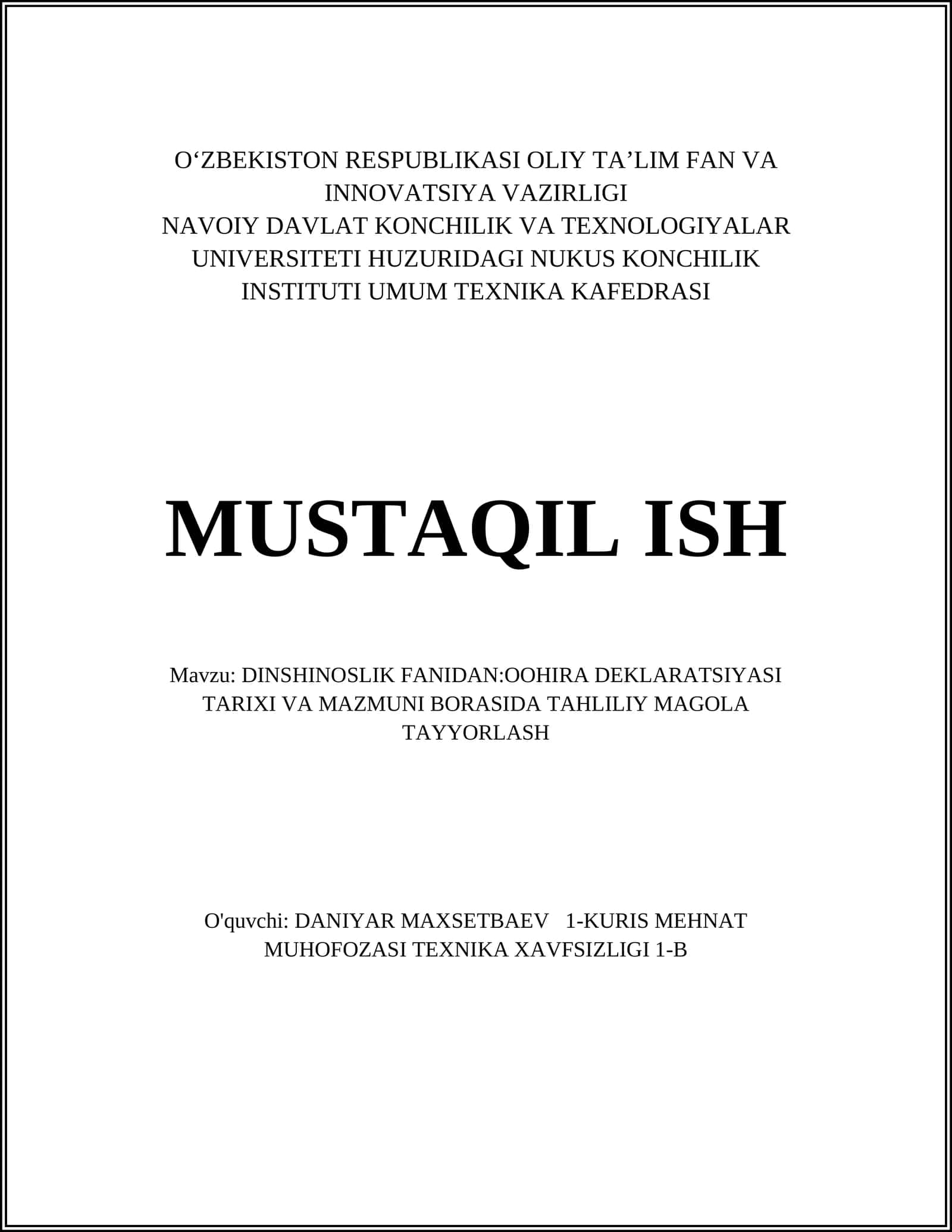 Oohira Deklaratsiyasi Tahlili 1
