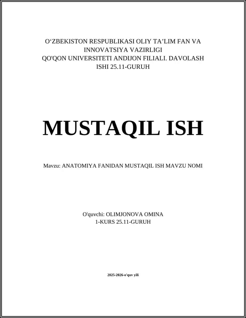ANATOMIYA FANIDAN MUSTAQIL ISH 1