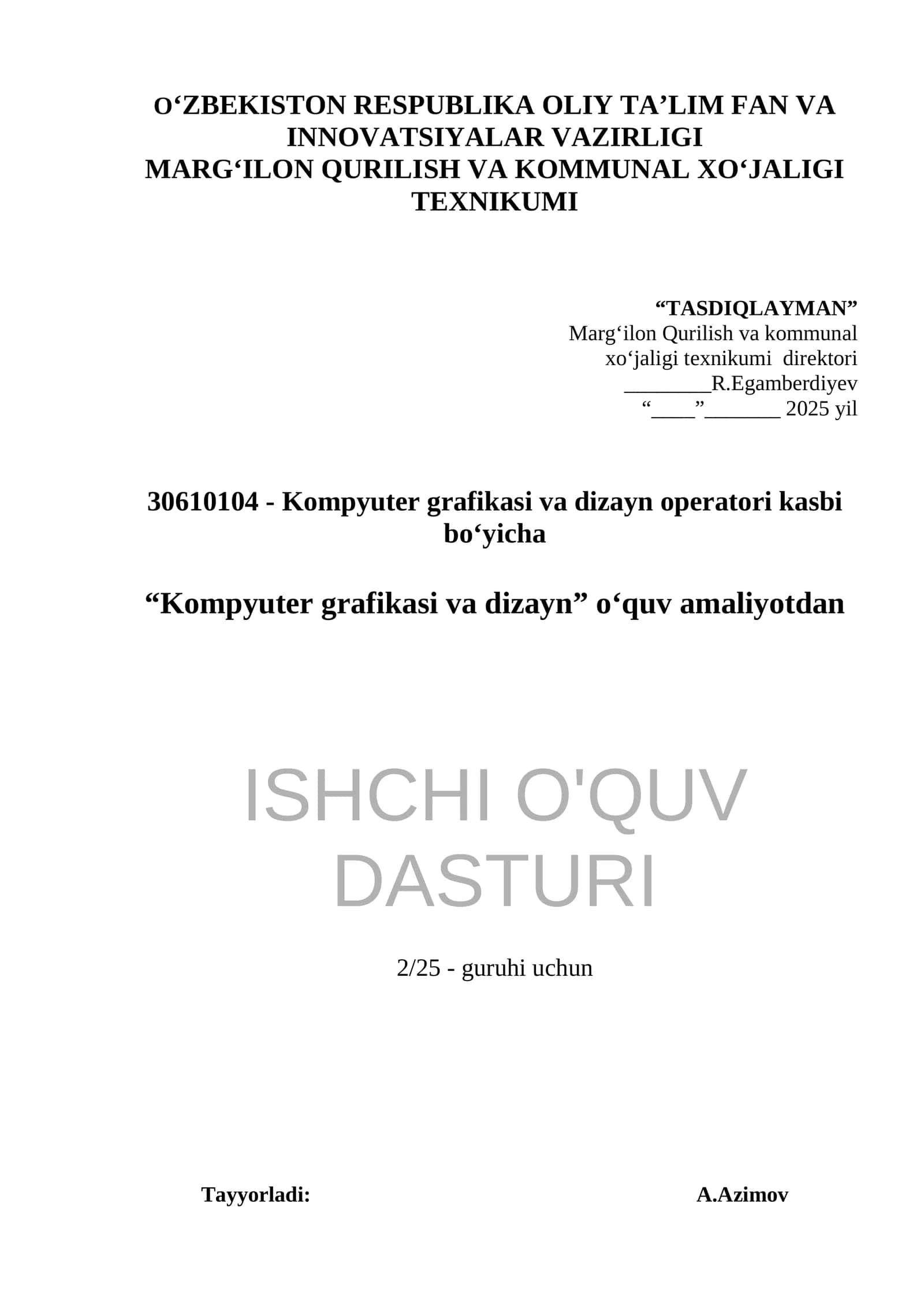 Kompyuter grafikasi (o'quv amaliyoti) 1