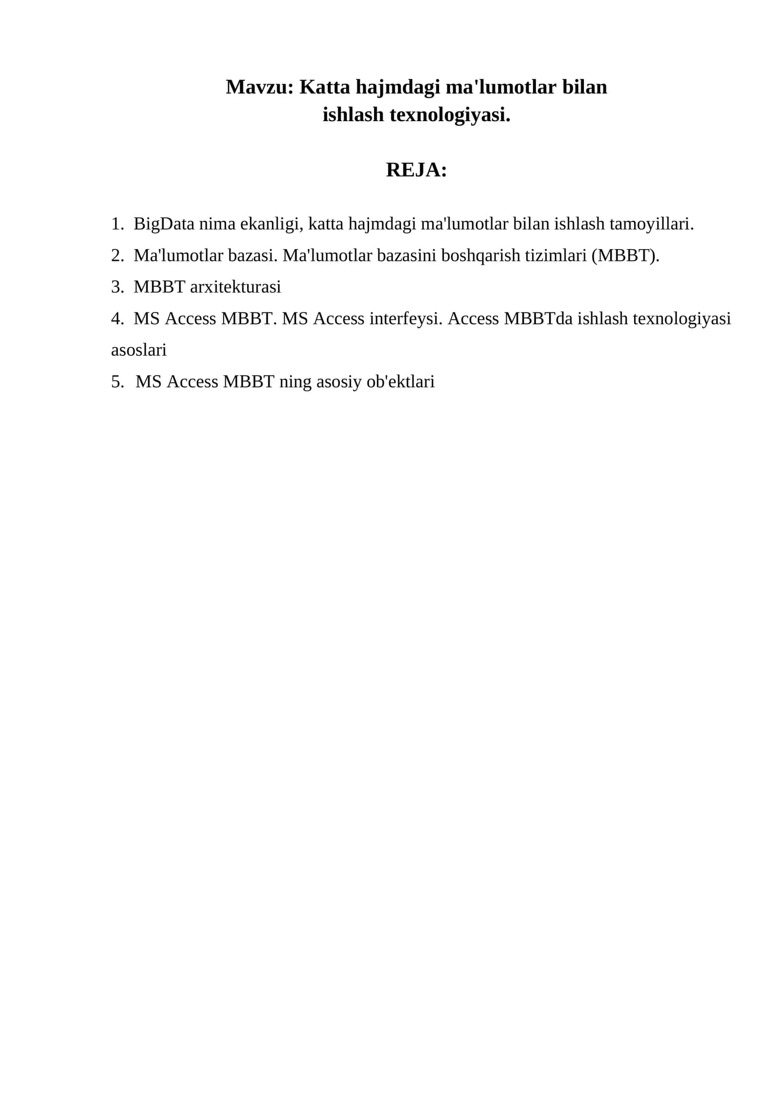 Katta hajmdagi ma'lumotlar bilan ishlash texnologiyasi 1