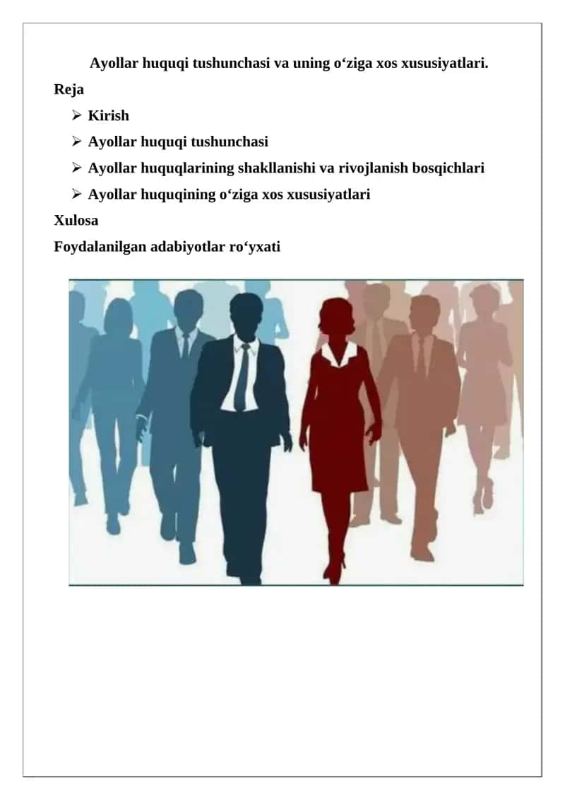 Ayollar huquqi tushunchasi va uning o‘ziga xos xususiyatlari 1