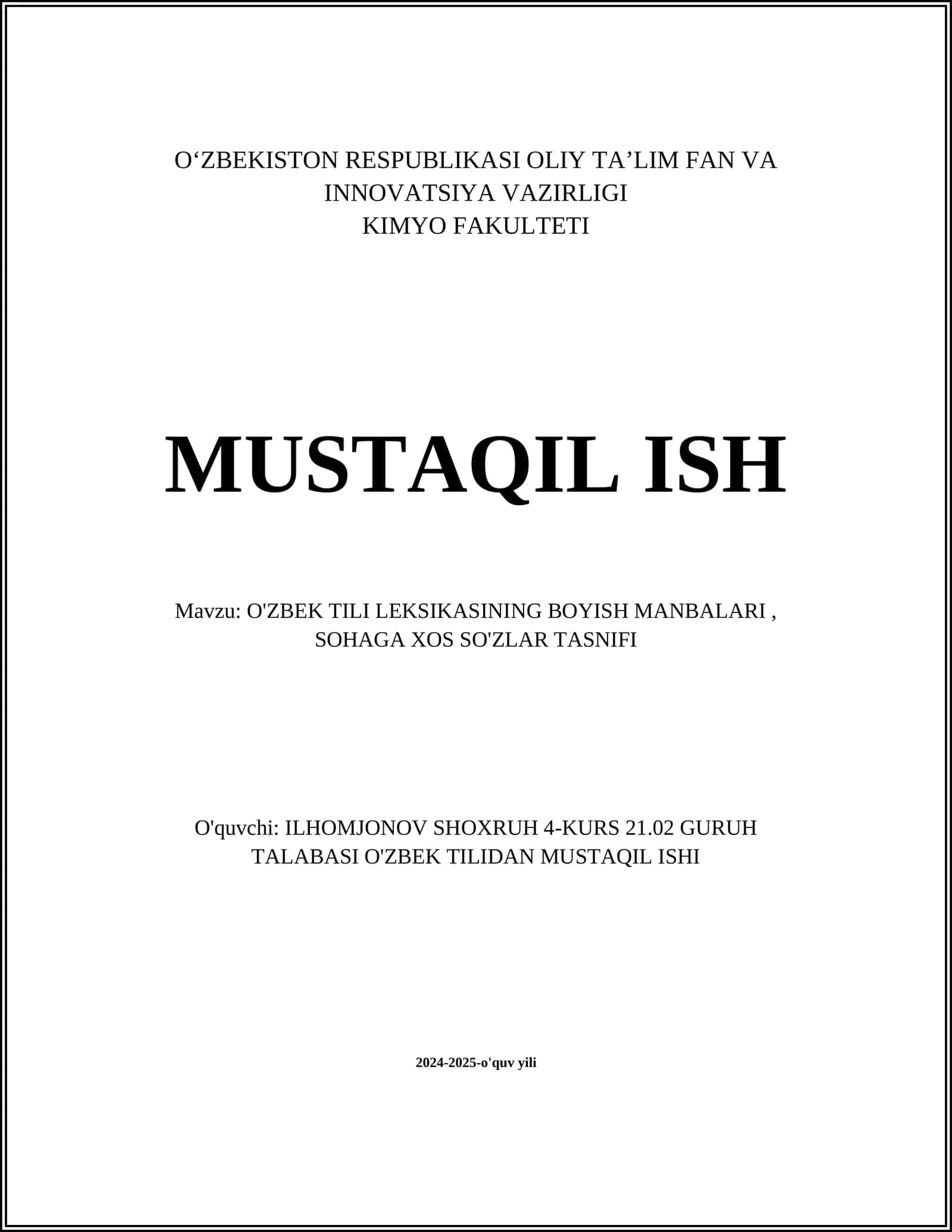 O'ZBEK TILI LEKSIKASINING BOYISH MANBALARI, SOHAGA XOS SO'ZLAR TASNIFI 1