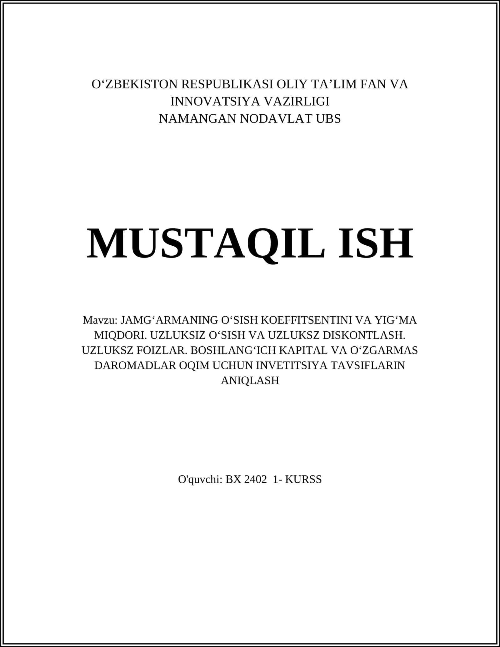 JAMGʻARMANING OʻSISH KOEFFITSENTINI VA YIGʻMA MIQDORI 1
