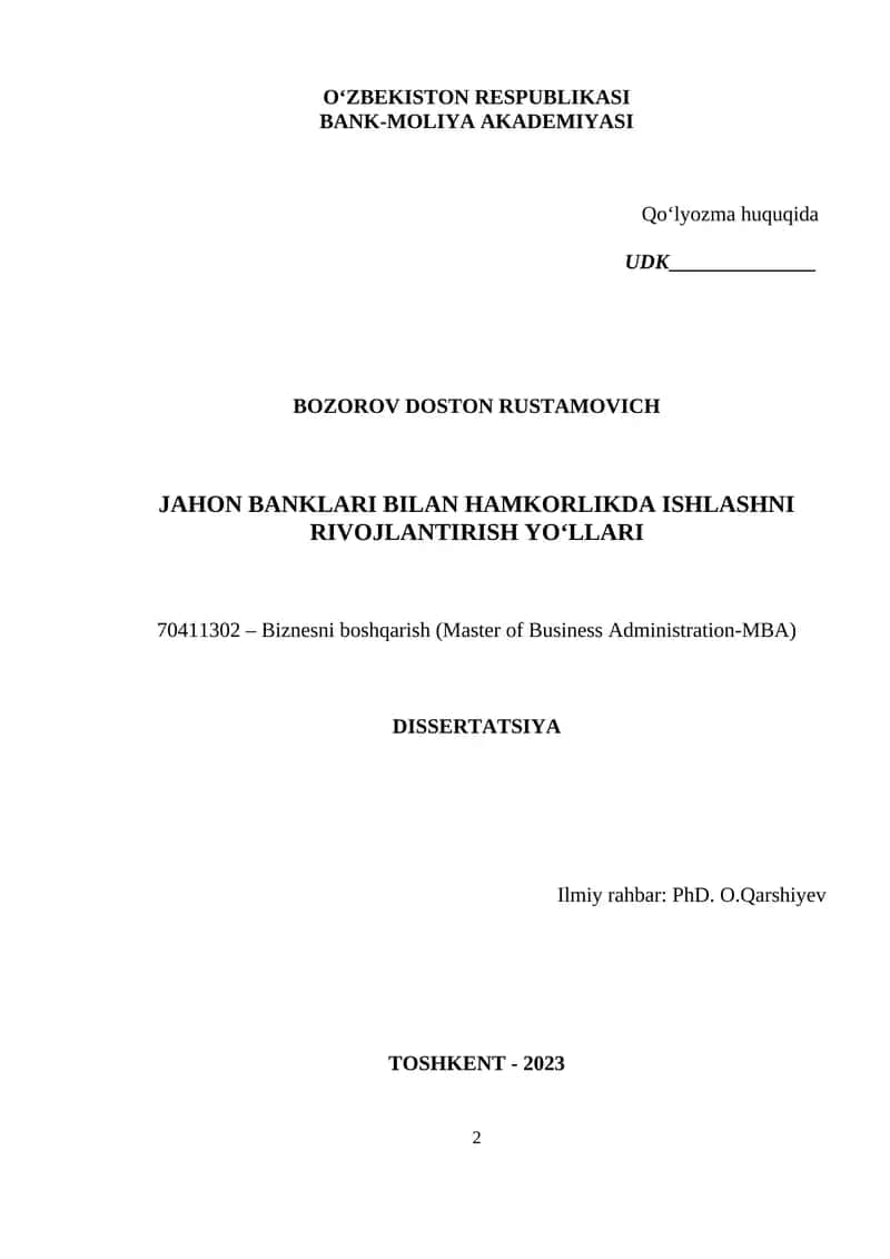 JAHON BANKLARI BILAN HAMKORLIKDA ISHLASHNI RIVOJLANTIRISH YO‘LLARI 1