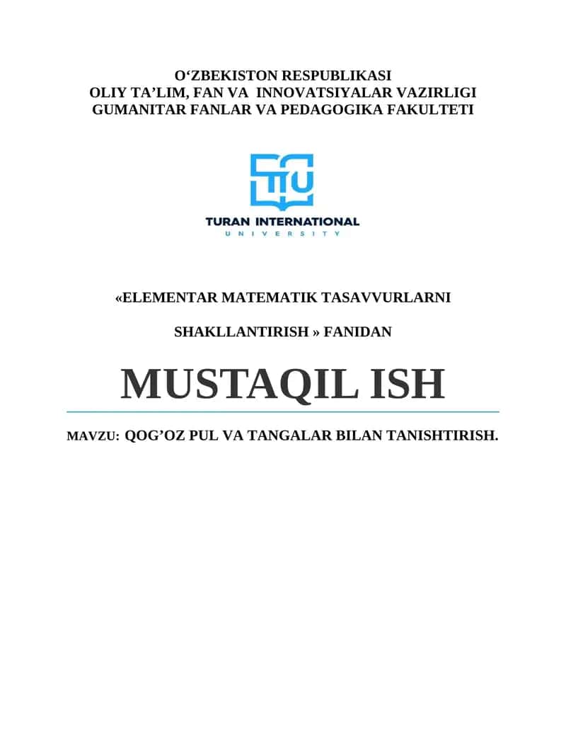 QOG’OZ PUL VA TANGALAR BILAN TANISHTIRISH 1