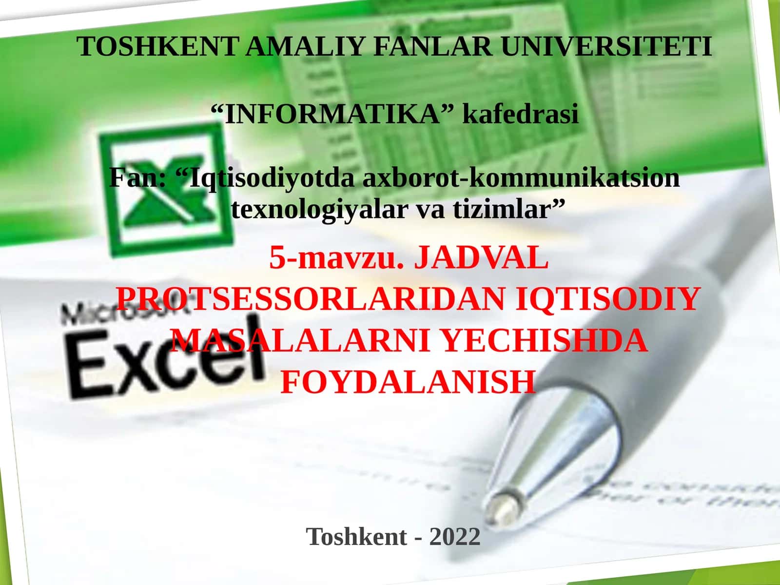 Yacheykalar formatlash 1