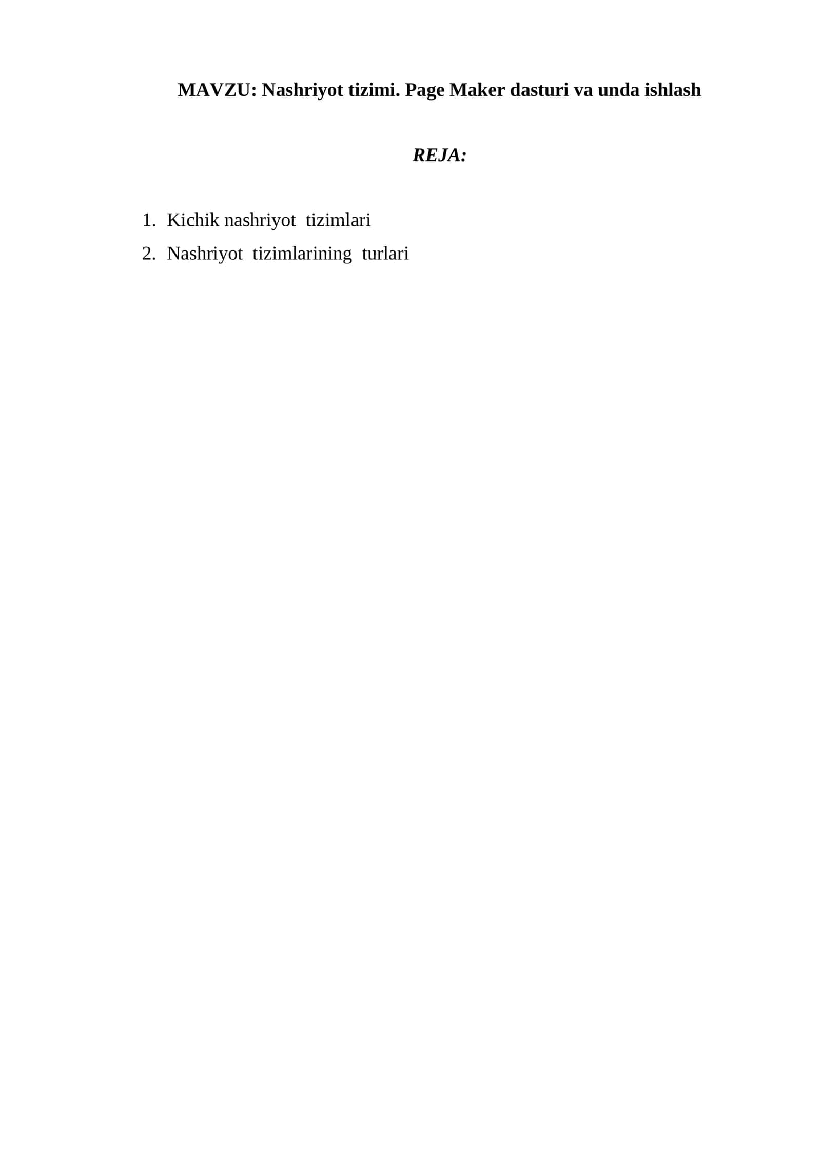 Nashriyot tizimi. Page Maker dasturi va unda ishlash 1