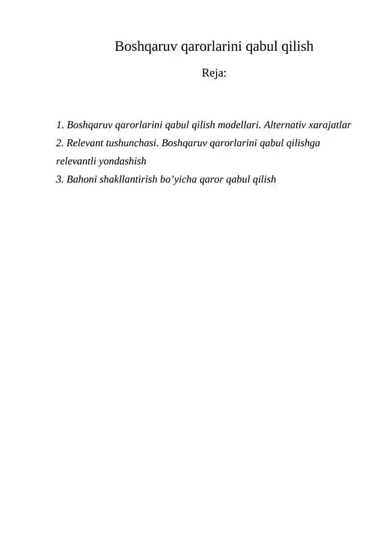 Boshqaruv qarorlarini qabul qilish