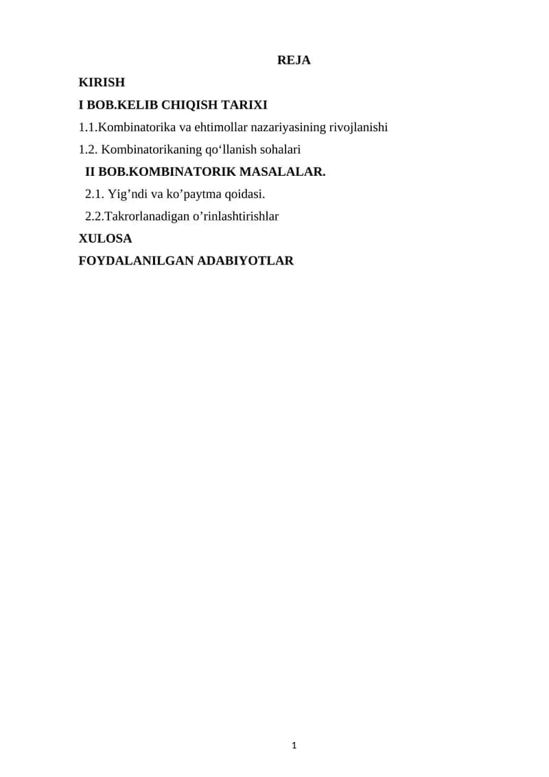 Kombinatorika va ehtimollar nazariyasi 1