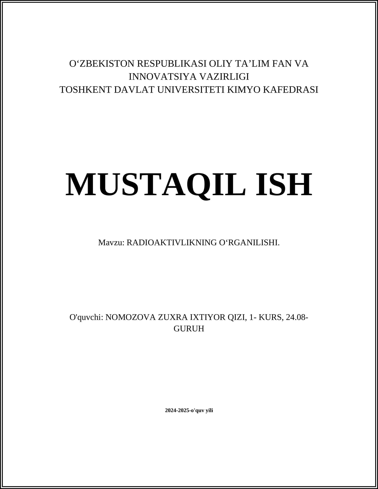 RADIOAKTIVLIKNING OʻRGANILISHI 1