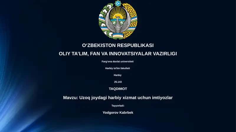 Uzoq joydagi harbiy xizmat uchun imtiyozlar 1