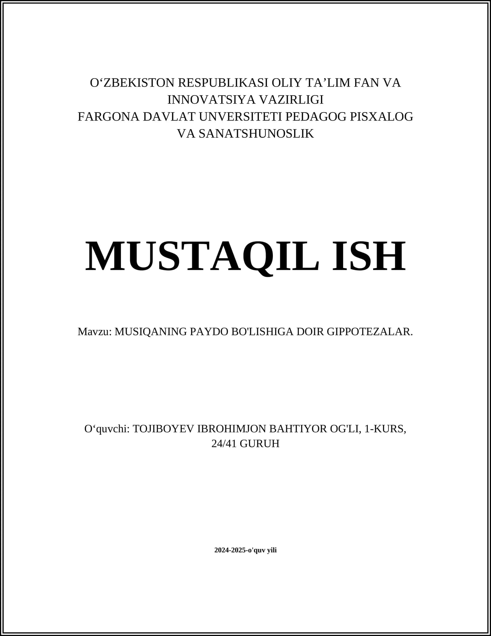 MUSIQANING PAYDO BO'LISHIGA DOIR GIPPOTEZALAR 1