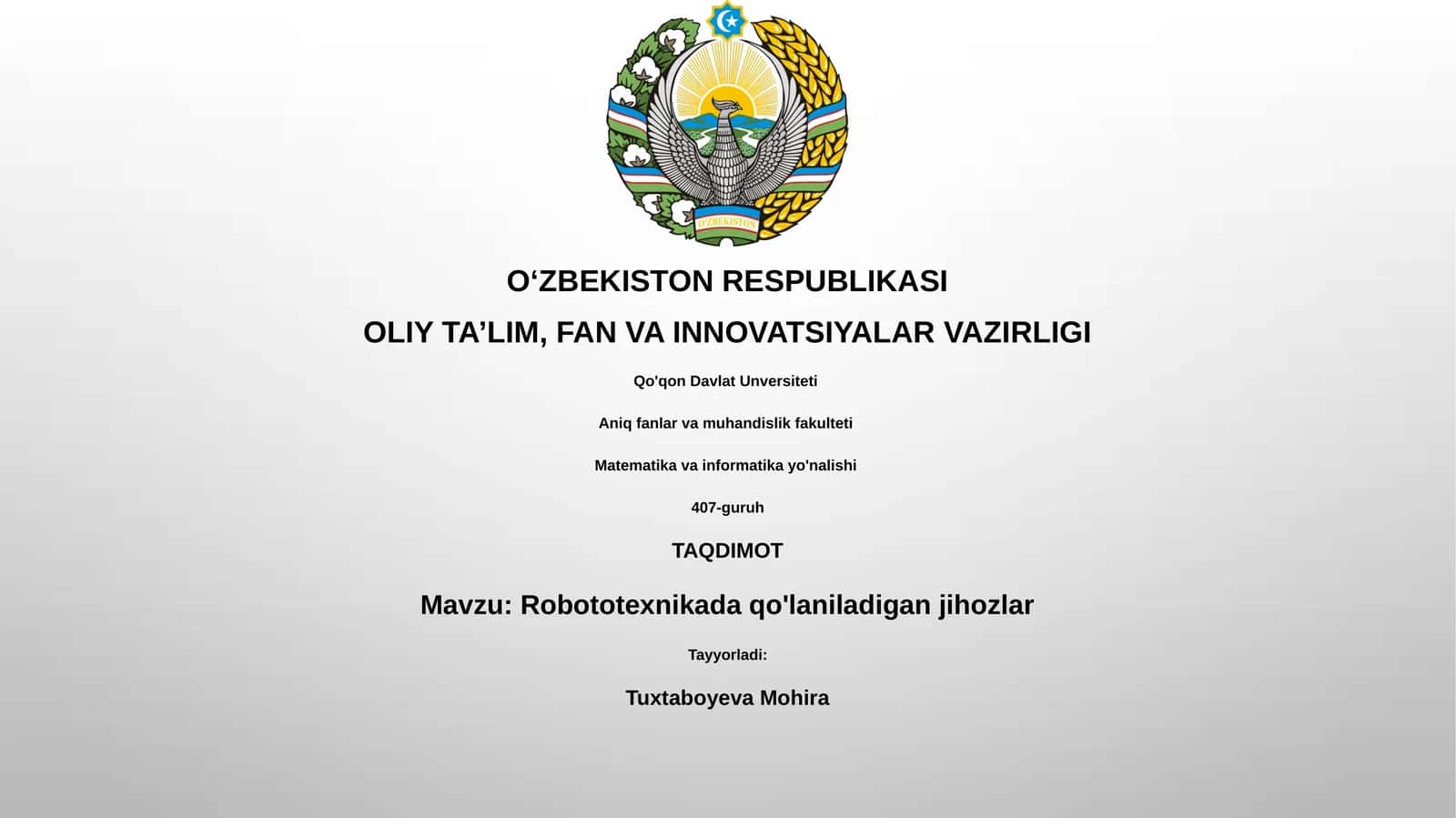 Robototexnikada qo'laniladigan jihozlar 1