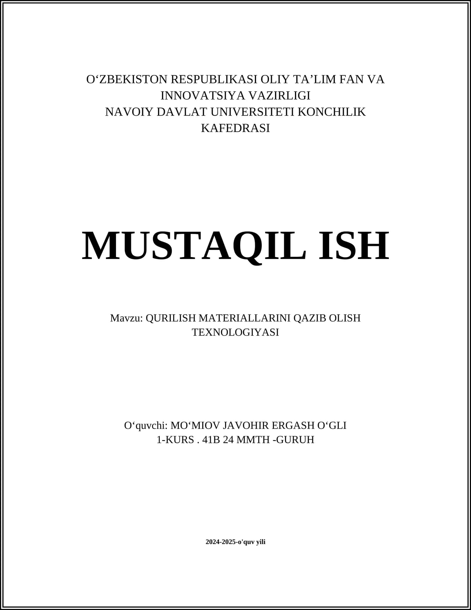 QURILISH MATERIALLARINI QAZIB OLISH TEXNOLOGIYASI 1