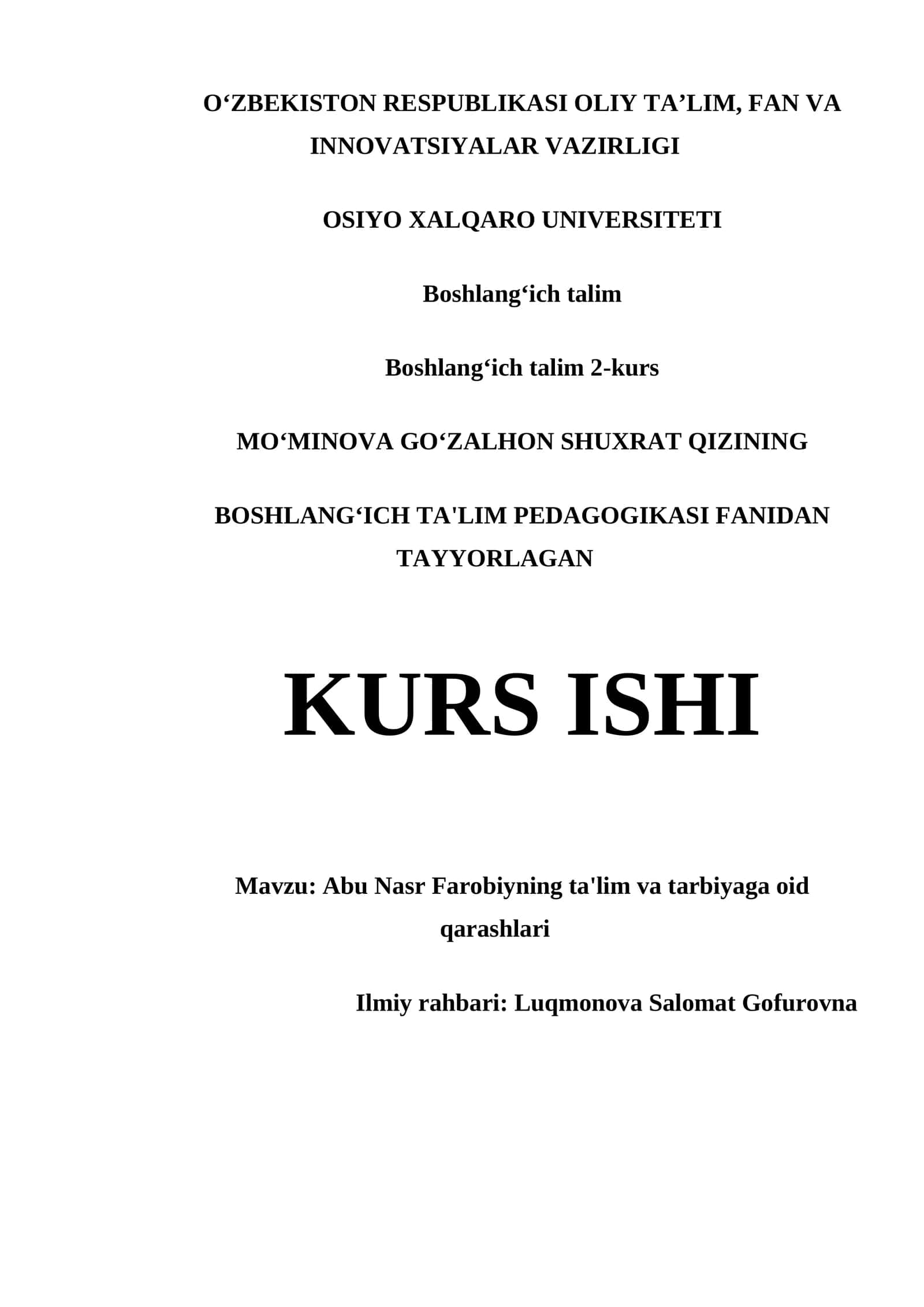 Abu Nasr Farobiyning ta'lim va tarbiyaga oid qarashlari 1
