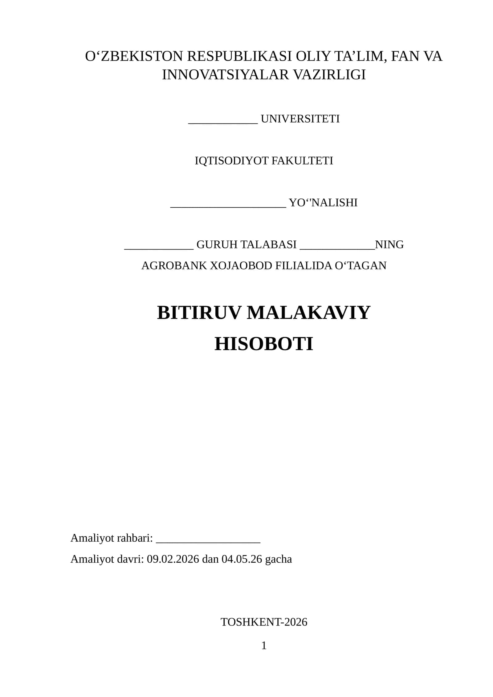 Agro bank(chakana xizmatlar boʻlimi) BITIRUV MALAKAVIY HISOBOTI 1