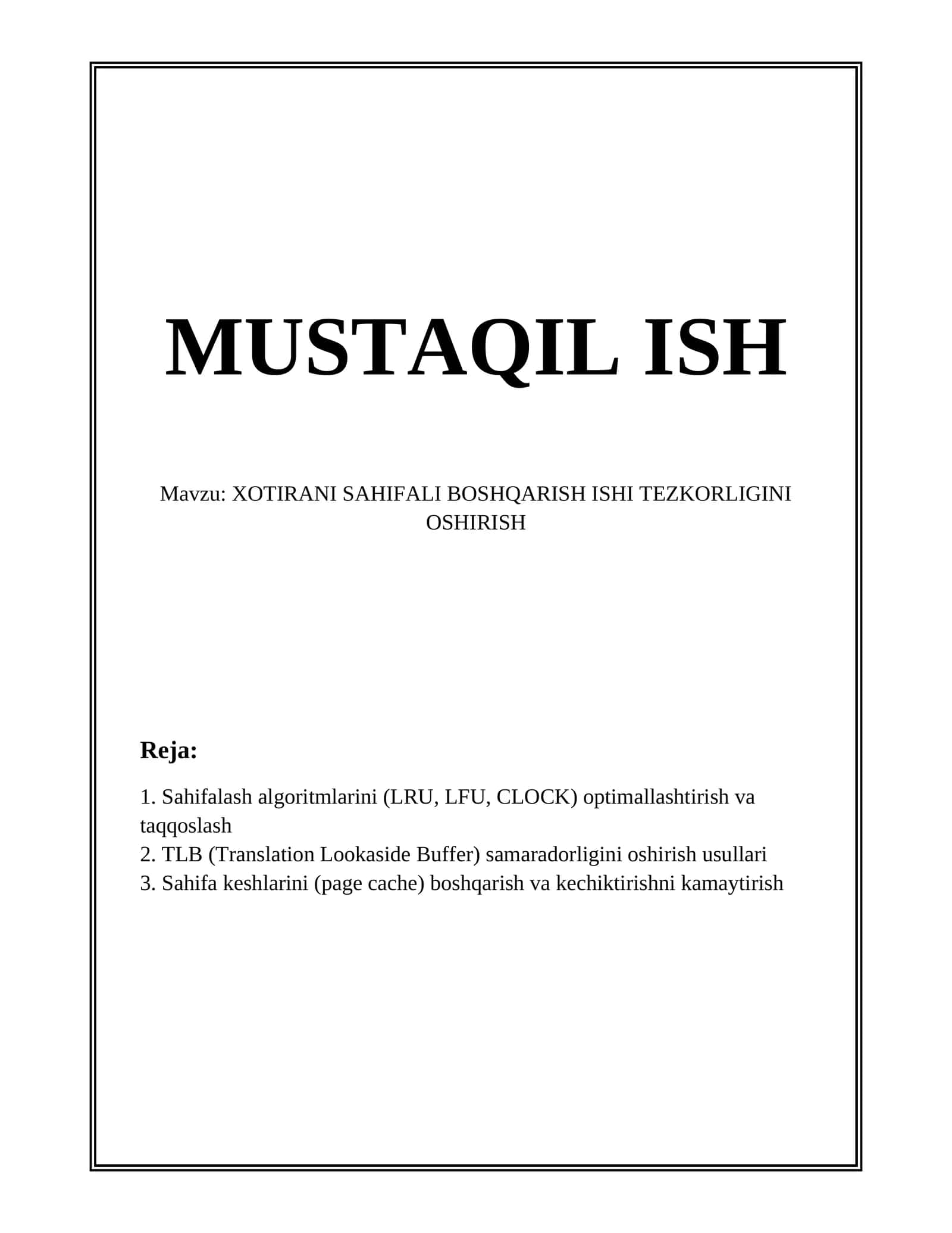 XOTIRANI SAHIFALI BOSHQARISH ISHI TEZKORLIGINI OSHIRISH 1