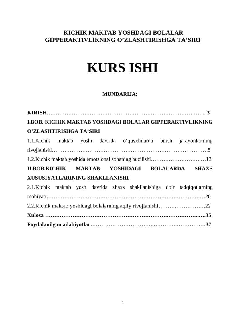 KICHIK MAKTAB YOSHDAGI BOLALAR GIPPERAKTIVLIKNING O’ZLASHTIRISHGA TA’SIRI 1