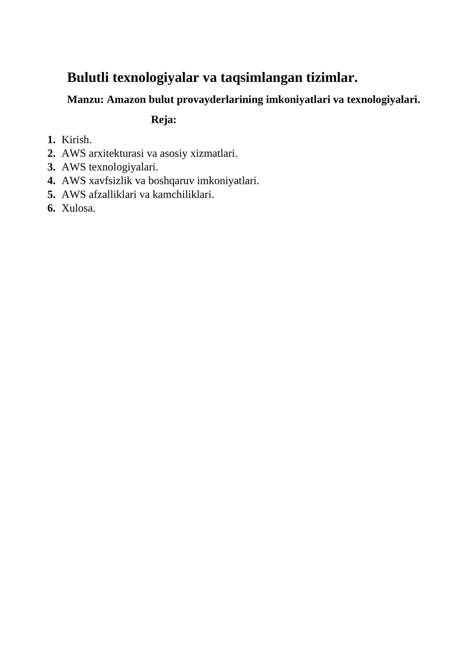 Bulutli texnologiyalar va taqsimlangan tizimlar 1