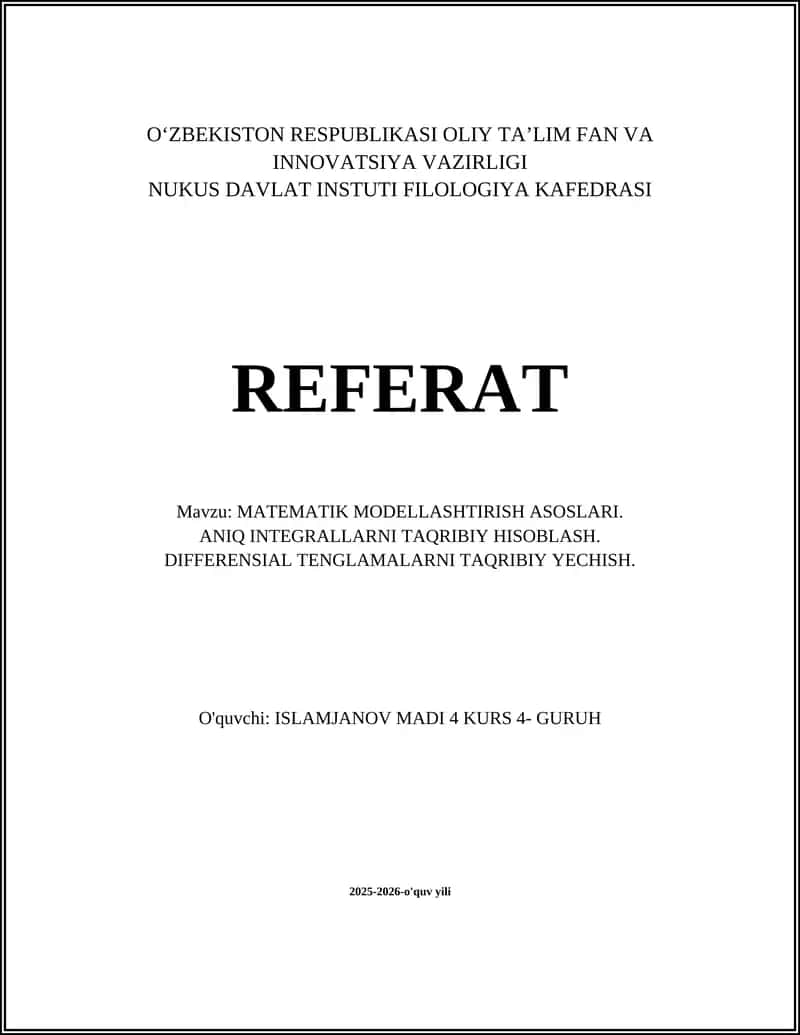 Matematik Modellashtirish Asoslari 1