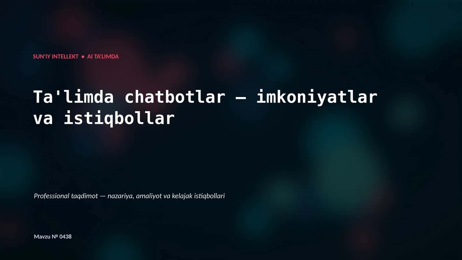 Ta'limda AI — har bir o'quvchiga moslashgan, samarali va qulay ta'lim tajribasini yaratish uchun qo'llaniladigan texnologiyalar 1