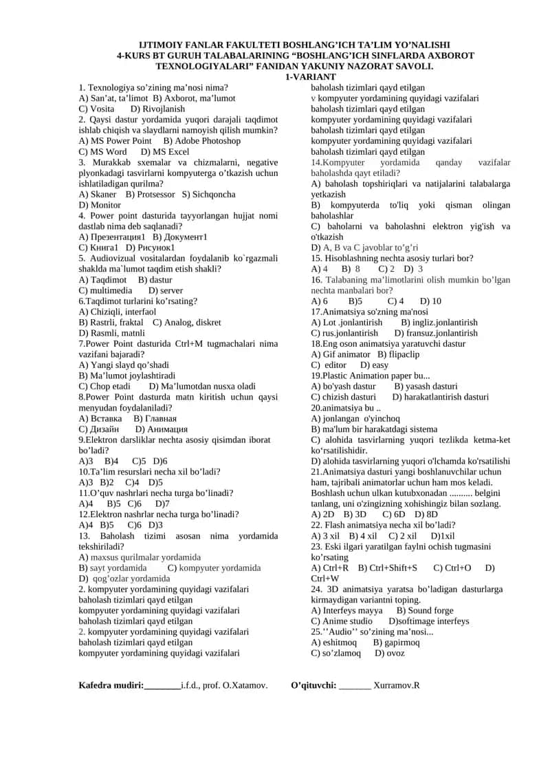 BOSHLANG’ICH SINFLARDA AXBOROT TEXNOLOGIYALARI 1