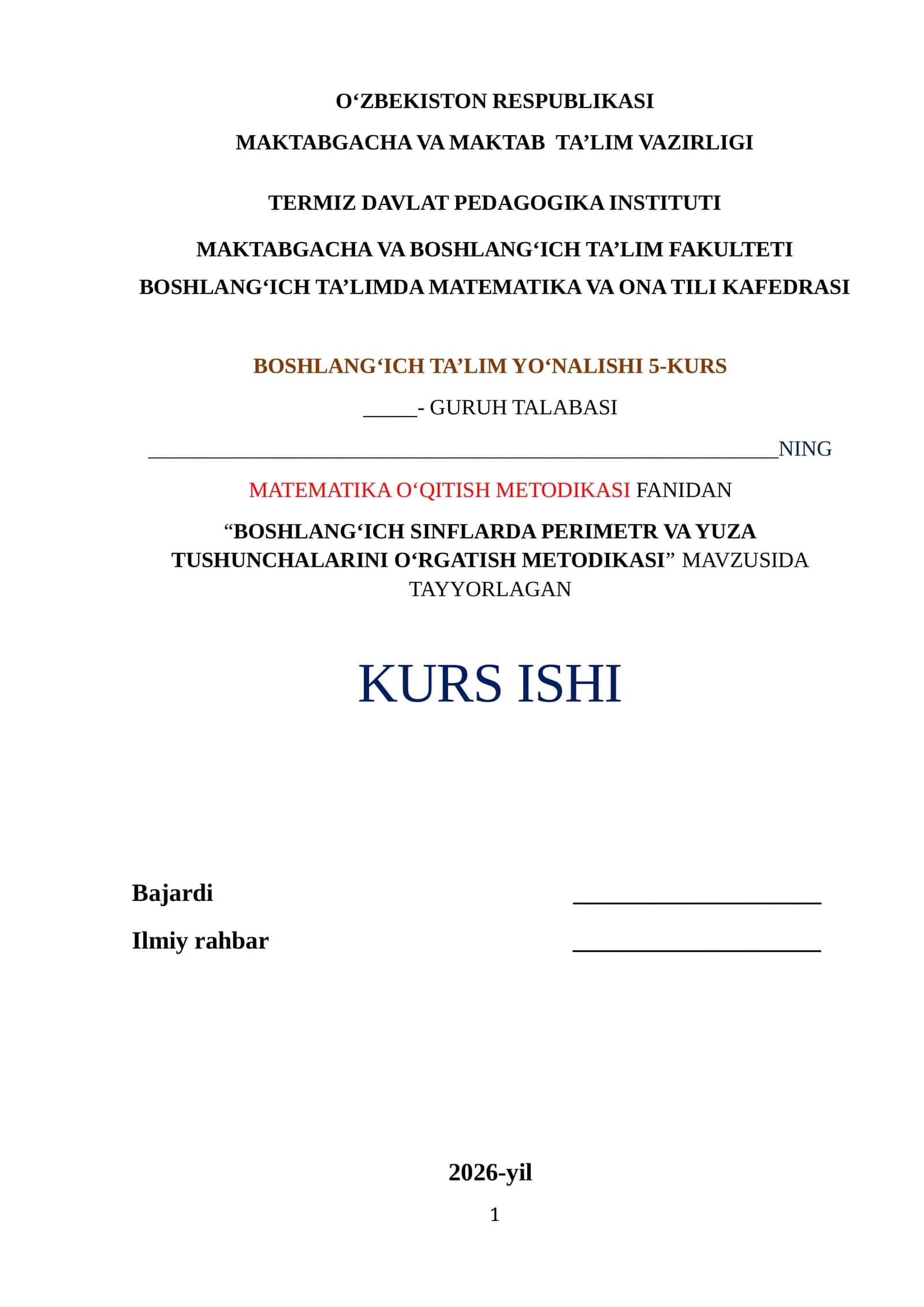 BOSHLANG‘ICH SINFLARDA PERIMETR VA YUZA TUSHUNCHALARINI O‘RGATISH METODIKASI 1
