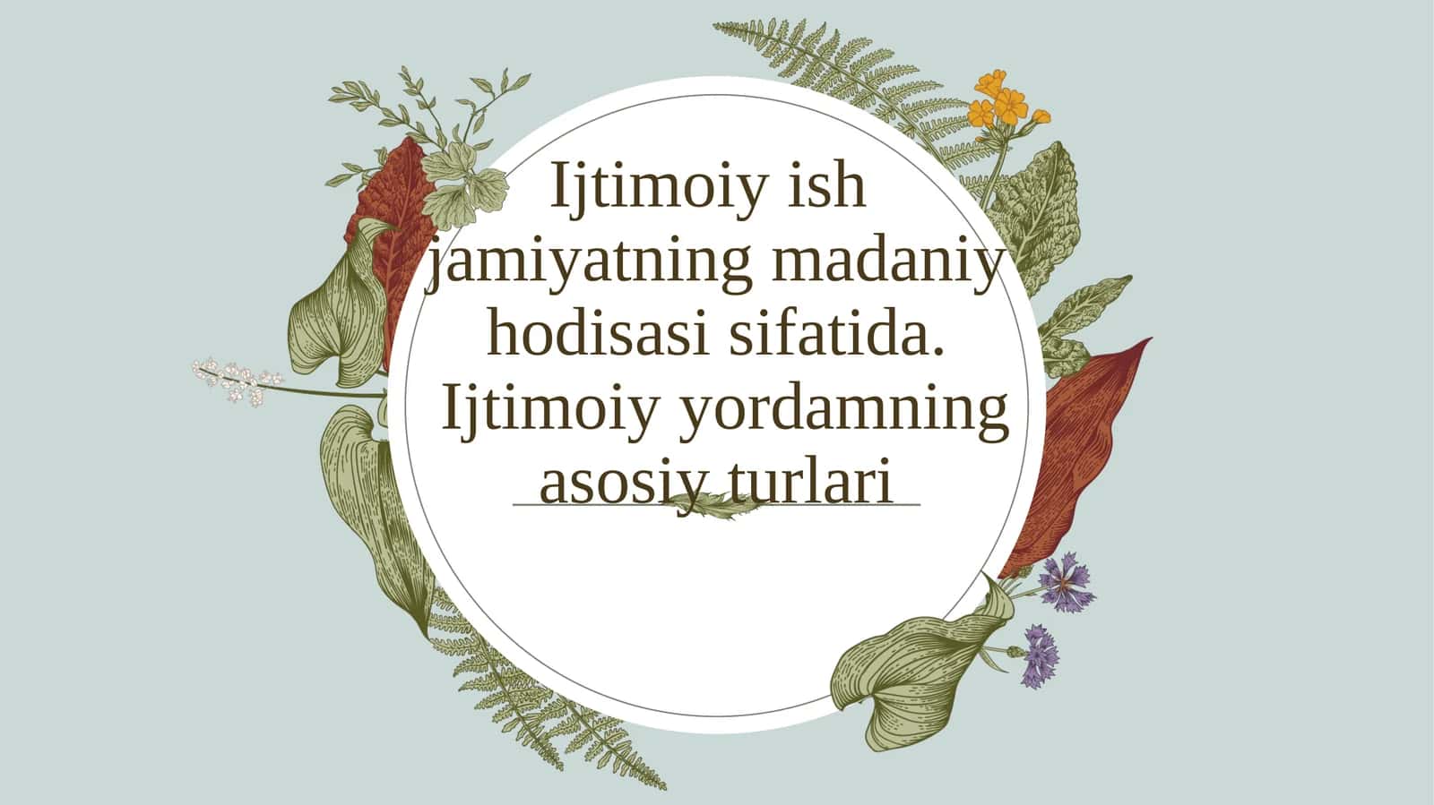 Ijtimoiy ish jamiyatning madaniy hodisasi sifatida. Ijtimoiy yordamning asosiy turlari 1