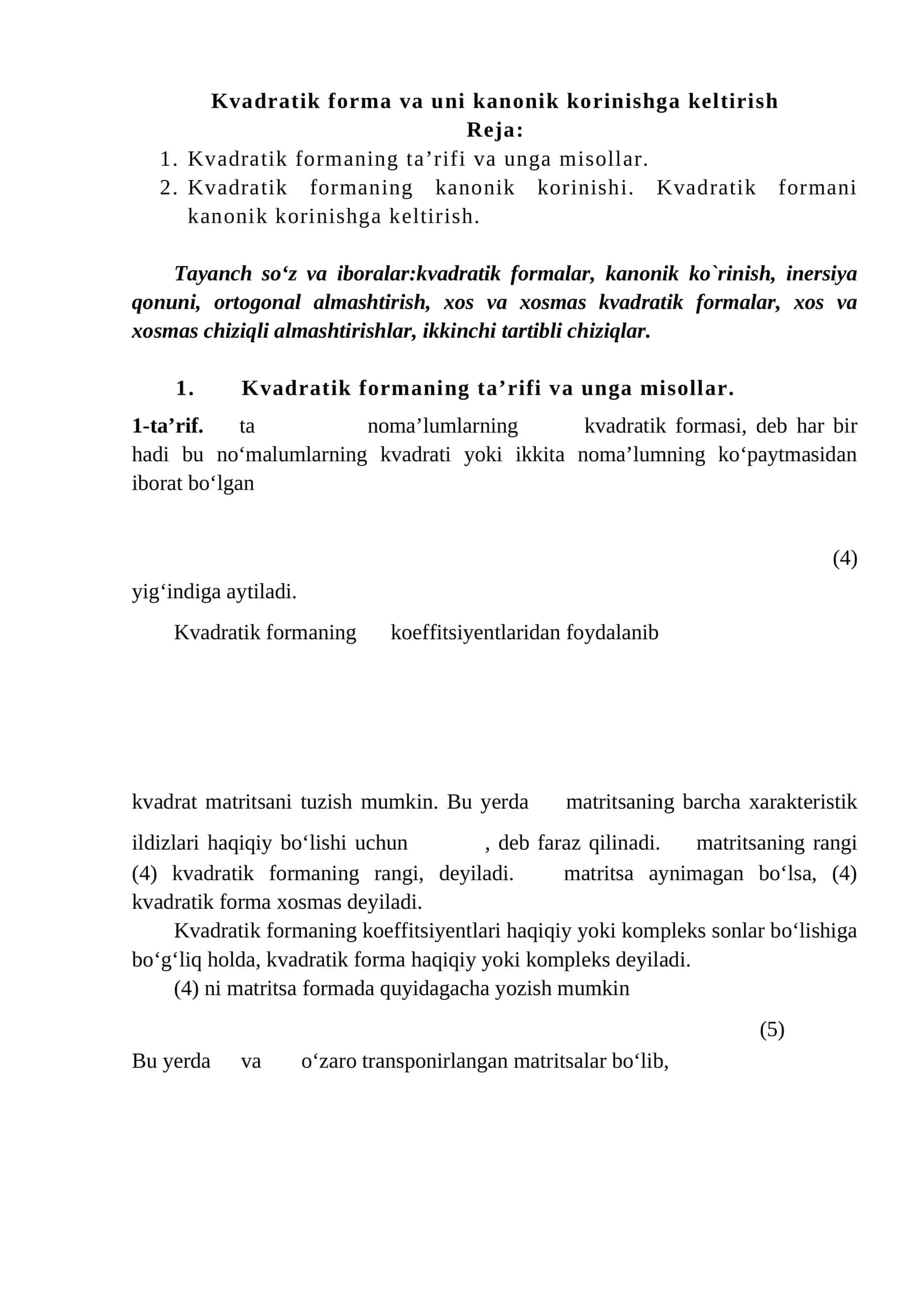 Kvadratik formaning kanonik korinishi 1